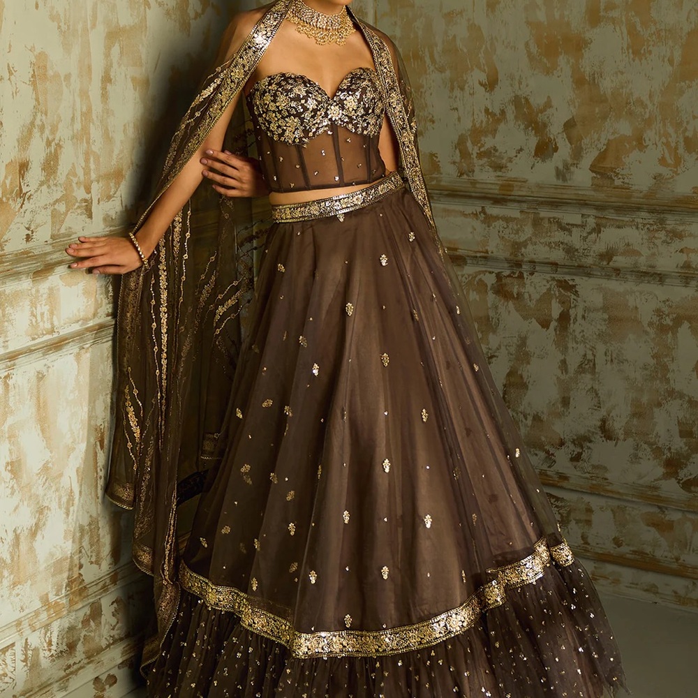 Dark Grey Embellished Corset Style Lehenga